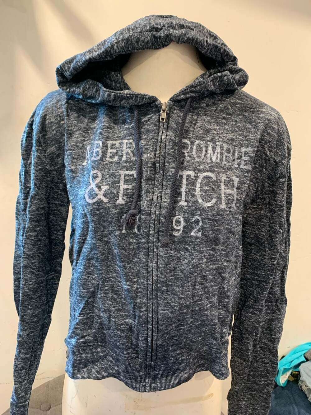 Abercrombie & Fitch Full Zip Hoodie Blue Heather Gray Logo